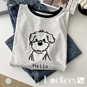 【Lockers 木櫃】小狗刺繡短袖T恤 L114042101 F 奶灰