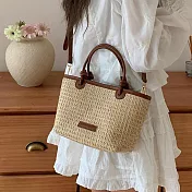 【MISUÉ】韓系草編手提包/夏天編織包/斜背包 -深棕色