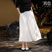【初色】法式純色高腰通勤口袋A字裙中長裙半身裙-共2色-11482(M-XL可選) M 白色