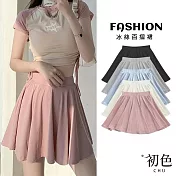 【初色】冰絲薄款純色鬆緊腰修身百褶裙內縫安全褲褲裙短裙-共3色-11380(M-3XL可選) M 粉紅色