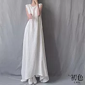 【初色】純色圓領無袖背心裙連身裙長裙連衣洋裝-共2色-11768(M-XL可選) M 白色