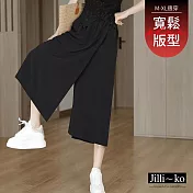 【Jilli~ko】薄款時尚顯瘦休閒開衩闊腿褲 J12195  FREE 黑色
