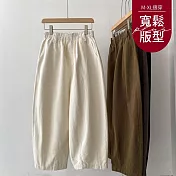【慢。生活】鬆緊高腰大碼文藝休閒蘿蔔褲 J12200 FREE 白色