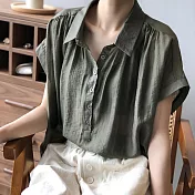 【言】天絲輕薄短袖防曬休閒上衣襯衫      FREE 墨綠