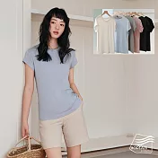 【BODYAIR嚴選】小袖子圓領天絲羊毛上衣(T恤.襯衣.鬆軟.CASUAL) M 藍