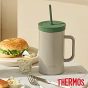 【THERMOS 膳魔師】可進洗碗機不鏽鋼真空吸管杯1000ml(TKHA-1000-GY) 灰色