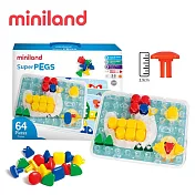【西班牙miniland】3.9CM大拼豆幼兒64顆學習組-附透明板/圖卡