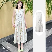 【初色】清新甜美寬鬆圖案印花圓領無袖背心裙中長裙連衣裙連身洋裝-花色-11833(M-2XL可選) M 花色