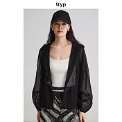 ltyp旅途原品 「輕氧」清透寬鬆休閒運動風薄款防曬連帽外套女 M L M 經典黑