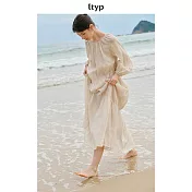 ltyp旅途原品 100%苧麻皺褶A字連衣裙 新款文藝優雅長款裙子女 M L  M 油杏色