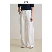 ltyp旅途原品 天絲亞麻一片式空氣褲 極簡慵懶鬆緊腰抽繩度假褲女 M L  M 象牙白