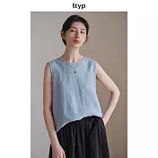 ltyp旅途原品法國進口100%亞麻文藝背心女夏極簡休閒無袖外穿上衣 M L  L 天空藍