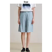 ltyp旅途原品 法國進口100%亞麻文藝百慕達短褲 寬鬆輕薄五分褲女 M L  L 天空藍