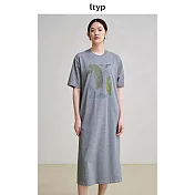 ltyp旅途原品 個性藝術印花休閒實穿T恤連衣裙直筒短袖中長裙女 M L  M 深花灰