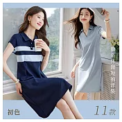 【初色】韓系休閒顯瘦百搭短袖洋裝連衣裙長裙-共11款任選-11535(M-2XL可選) L A.藏青色