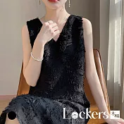 【Lockers 木櫃】緞面V領無袖中長裙 L114050502 M 黑色