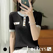 【Lockers 木櫃】曲珠拼色小香風短袖T恤 L114050505 F 黑色