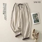 【AMIEE】純色鬆緊腰九分褲女休閒褲(KDPY-2613) M 原麻色