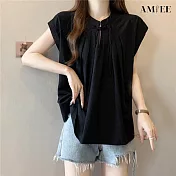 【AMIEE】法式小眾白色短袖襯衫女上衣(KDTY-6913) XL 黑色