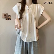 【AMIEE】法式小眾白色短袖襯衫女上衣(KDTY-6913) M 白色