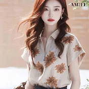 【AMIEE】印花polo領短袖襯衫女上衣(KDTY-4566) M 圖片色