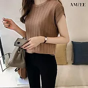 【AMIEE】純色針織短袖T恤女上衣(KDTY-9336) FREE 卡其