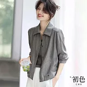 【初色】純色輕薄翻領長袖通勤襯衫外套女外套-灰色-11541(M-2XL可選) M 灰色