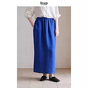 ltyp旅途原品 100%色織亞麻半身裙 文藝克萊因藍直筒半裙女 M L  M 克萊茵藍