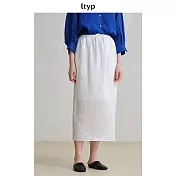 ltyp旅途原品 100%色織亞麻半身裙 文藝克萊因藍直筒半裙女 M L  M 月牙白