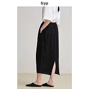 ltyp旅途原品 100%色織亞麻半身裙 文藝克萊因藍直筒半裙女 M L  M 經典黑