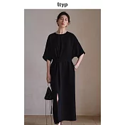 ltyp旅途原品 日本進口麻感三醋酸新中式連衣裙 輕社交優雅裙子 M L  M 經典黑