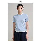 ltyp旅途原品 亞麻天絲撞色假兩件T恤 休閒百搭寬鬆短袖上衣女 M L M 冰川藍