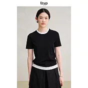 ltyp旅途原品 亞麻天絲撞色假兩件T恤 休閒百搭寬鬆短袖上衣女 M L M 經典黑