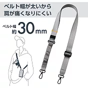 ELECOM 戶外多功能手機肩背帶(附單口不鏽鋼夾片)- 30mm灰
