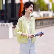 【MsMore】 薄款防曬時尚休閒透氣寬鬆小個子圓領輕薄長袖短外套# 124971 M 黃色