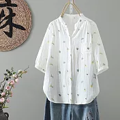 【ACheter】 文藝雙層棉紗印花碎花襯衫時尚短版中袖上衣# 124902 3XL 黃色