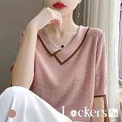 【Lockers 木櫃】不規則撞色短袖針織衫 L114051904 粉色