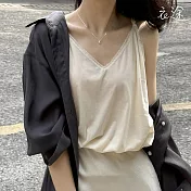 【衣途】 蕾絲V領吊帶背心女上衣(KDTY-B328) M 米杏色