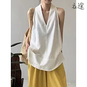 【衣途】簡約亞麻天絲v領無袖襯衫女上衣(KDTY-B316) M 珍珠白