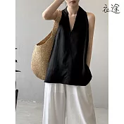 【衣途】簡約亞麻天絲v領無袖襯衫女上衣(KDTY-B316) M 黑色