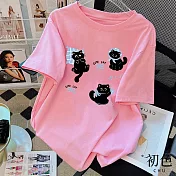 【初色】寬鬆顯瘦圓領短袖插圖字母印花中大碼休閒T恤上衣女上衣-共2款5色-11596.11597(M-3XL可選) M 粉色