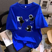 【初色】寬鬆顯瘦圓領短袖插圖字母印花中大碼休閒T恤上衣女上衣-共2款5色-11596.11597(M-3XL可選) M 藍色