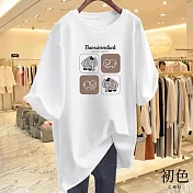 【初色】圓領短袖大象字母印花休閒T恤上衣女上衣-共8色-11601(M-3XL可選) M 白色