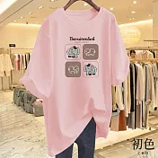 【初色】圓領短袖大象字母印花休閒T恤上衣女上衣-共8色-11601(M-3XL可選) M 粉紅色