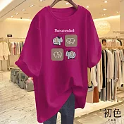 【初色】圓領短袖大象字母印花休閒T恤上衣女上衣-共8色-11601(M-3XL可選) M 玫紅色