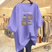 【初色】圓領短袖大象字母印花休閒T恤上衣女上衣-共8色-11601(M-3XL可選) M 紫色