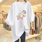 【初色】圓領短袖氣球大象印花休閒T恤上衣女上衣-共9色-11602(M-3XL可選) M 白色
