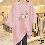 【初色】圓領短袖氣球大象印花休閒T恤上衣女上衣-共9色-11602(M-3XL可選) M 粉紅色