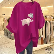【初色】圓領短袖氣球大象印花休閒T恤上衣女上衣-共9色-11602(M-3XL可選) M 玫紅色