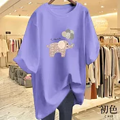 【初色】圓領短袖氣球大象印花休閒T恤上衣女上衣-共9色-11602(M-3XL可選) M 紫色